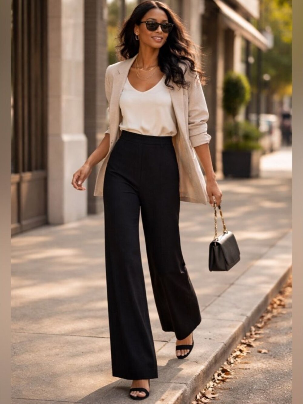 Georges Rech Black Wide Leg Pants High Waist Minimalist Tailored Career Size 42